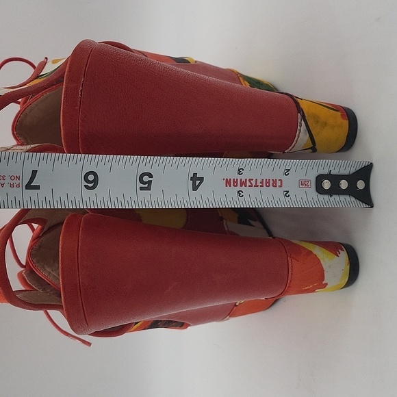 1053- Stuart Weitzman Red Floral Lace-Up Platform Wedge Heels Size 9 - Picture 9 of 17